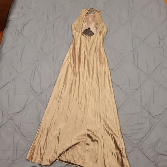 Blondie & Me By Linda Bernell Gold Evening Gown Size 9-10 Rayon & Acetate - Picture 6 of 12